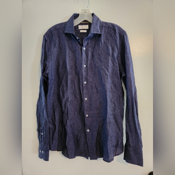 Porter & Ash Other - Porter & Ash 100% Linen Blue Long Sleeve Button Down Shirt Size Small